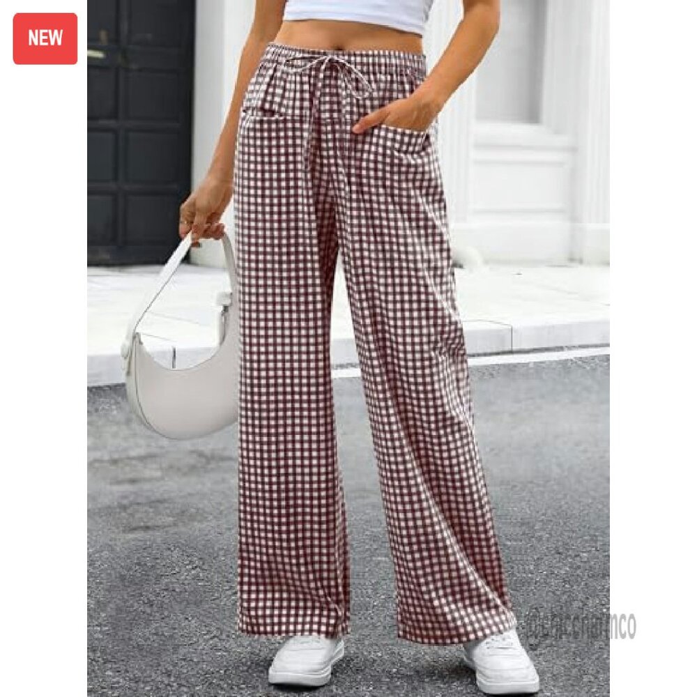 Wide Leg Lounge Pants with Pockets Drawstring Waist 100% Rayon - Picture 7 of 8